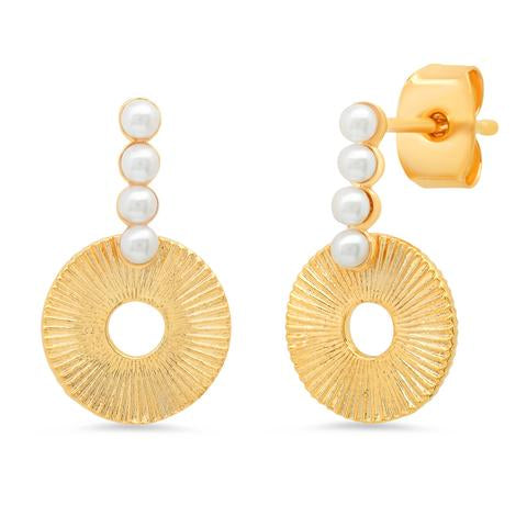 FRESHWATER PEARL AND GOLD DECO DISC EARRING