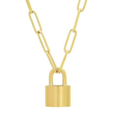 OVAL LINK CHAIN NECKLACE WITH LOCK PENDANT
