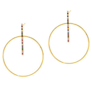 CIRCLE AND STICK DROP EARRINGS WITH COLORED STONES