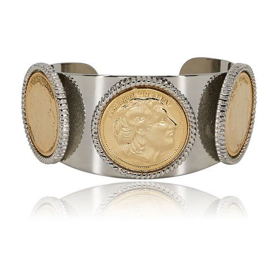 Multi-Coin Cuff Gold on Silver Bracelet